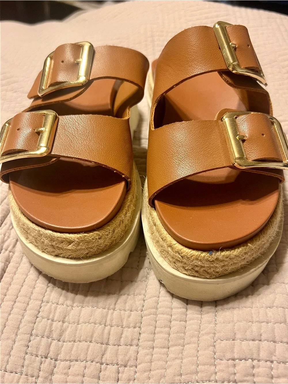 Madden Girl Tan Double Buckle Platform Sandals